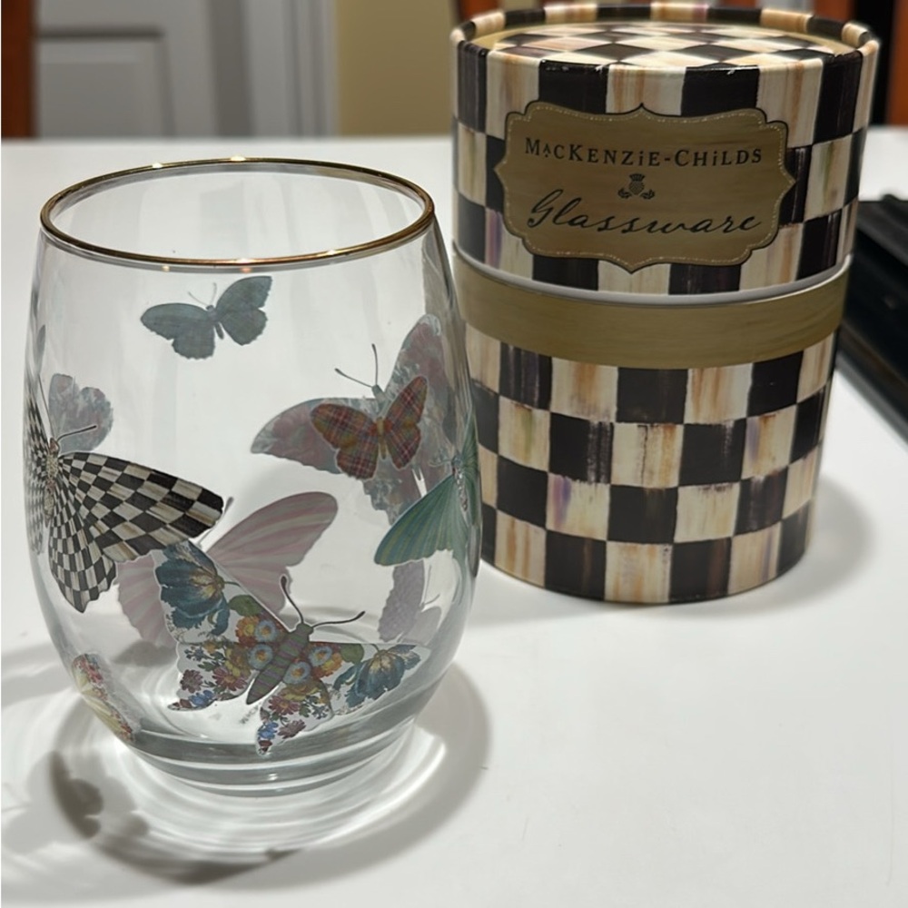 Retired MacKenzie-Childs Butterfly Garden Wine Glass